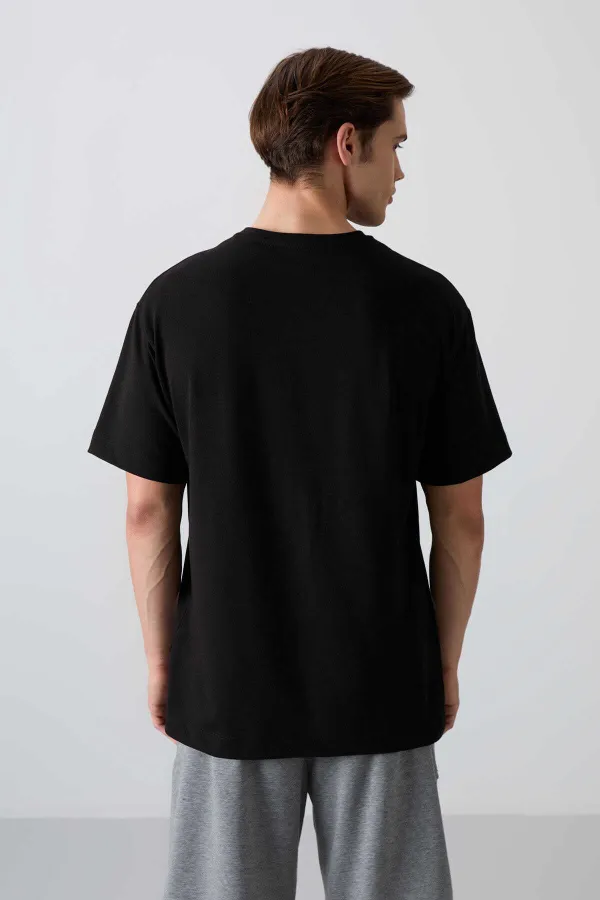 Tommylife Toptan O Yaka Oversize Baskılı Erkek T-Shirt 88333 Siyah