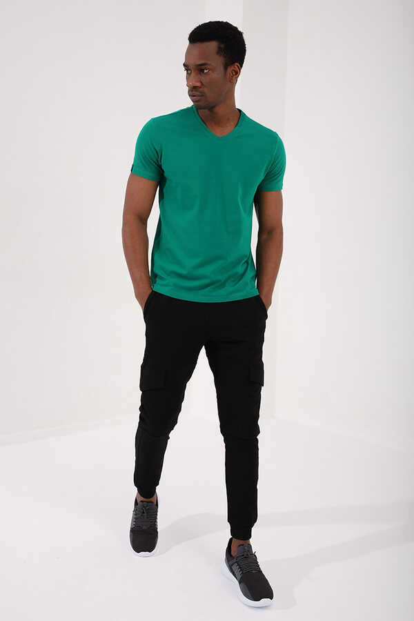 T-shirt basique Tommylife pour homme, col en V, coupe standard, vert foncé, référence 87912.