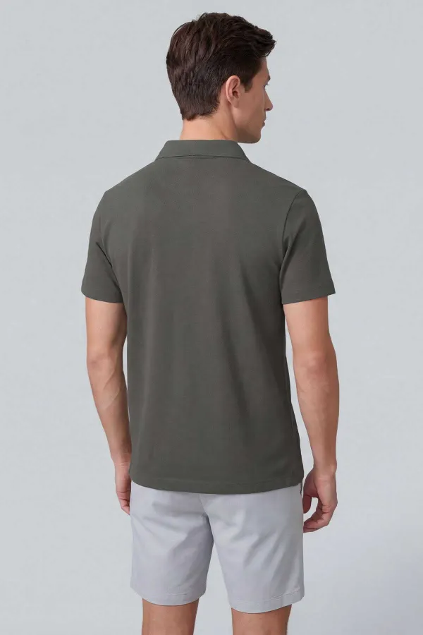 T-shirt polo kaki Tommylife pour homme, coupe confortable, texture douce, col polo - 88496