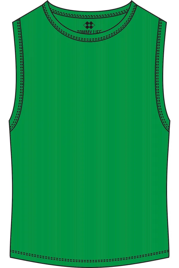 Tommylife Toptan Yeşil Basic Kolsuz O Yaka Kadın Crop Top Atlet - 97204