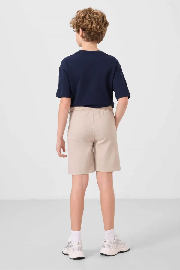 Tommylife Toptan Pamuklu Oversize Fit Dokuma Hafif Esnek Chino Erkek Çocuk Şort Takım 11279 Lacivert-Taş