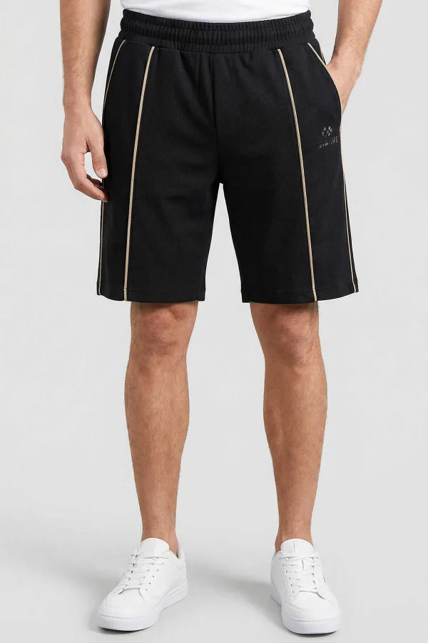 Short basique oversize noir et beige Tommylife pour homme, avec surpiqûres apparentes sur le devant - 81283