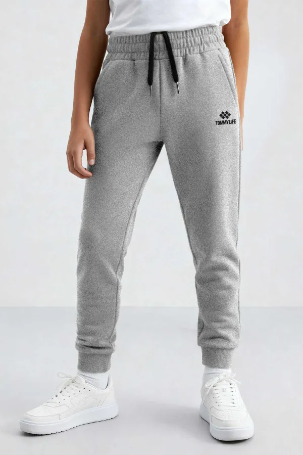 Pantalon de survêtement fin à revers standard gris chiné Tommlife Wholesale pour garçon - 11062