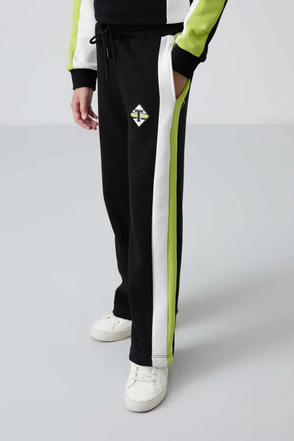 Tommylife Toptan 7-15 Yaş O Yaka Standart Kalıp Kız Çocuk Eşofman Takımı 75165 Siyah