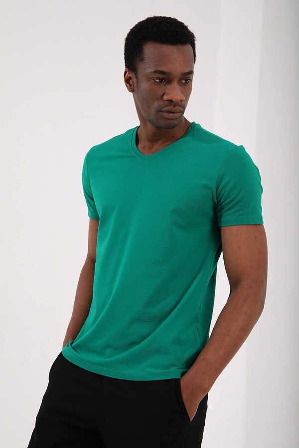 T-shirt basique Tommylife pour homme, col en V, coupe standard, vert foncé, référence 87912.