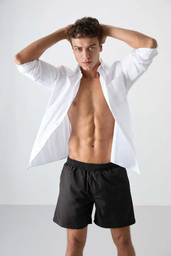 Tommylife Toptan Siyah Belden Lastikli Standart Kalıp Erkek Deniz Şortu - 81237