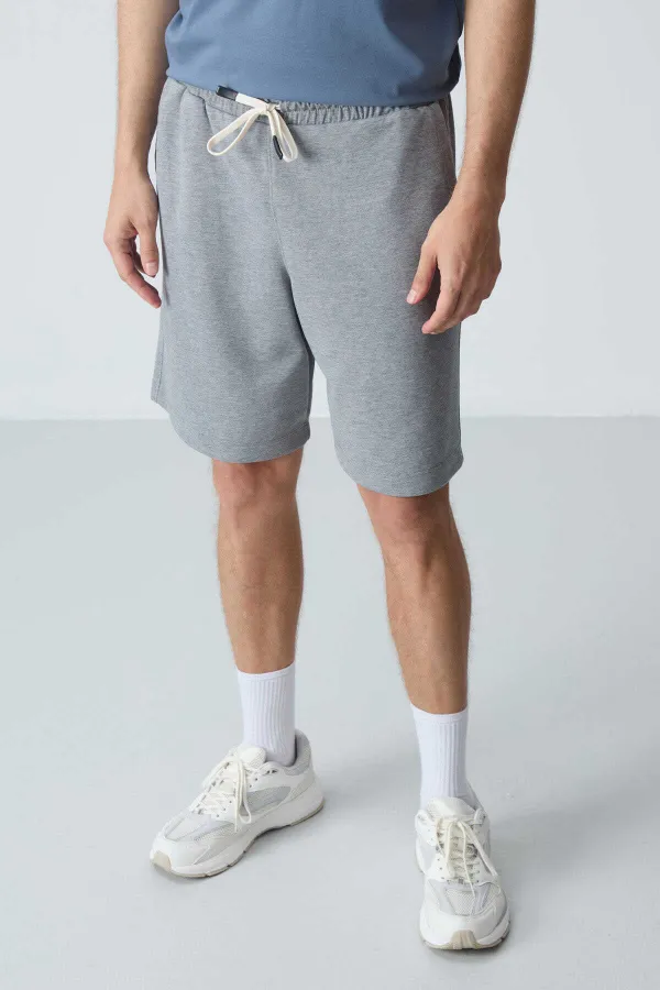 Tommylife Toptan Comfort Fit Basic Erkek Şort 81275 Gri Melanj