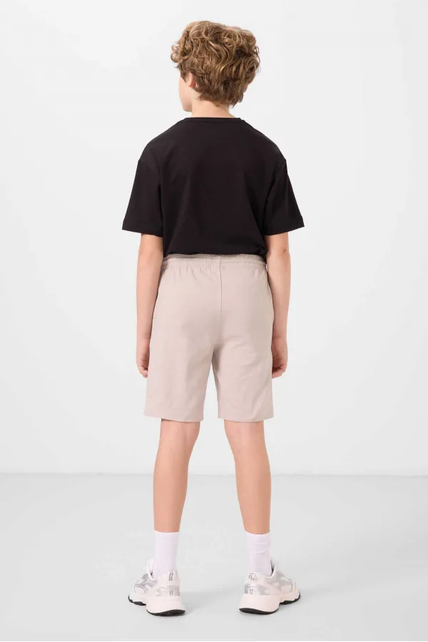 Ensemble short chino garçon Tommylife en coton tissé léger et extensible, coupe oversize, couleur noir et pierre, réf. 11277