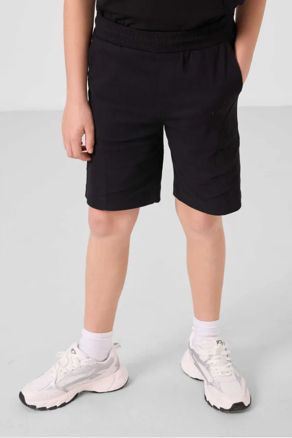 Ensemble short chino garçon Tommylife Wholesale en coton léger et extensible, coupe oversize, noir, réf. 11276