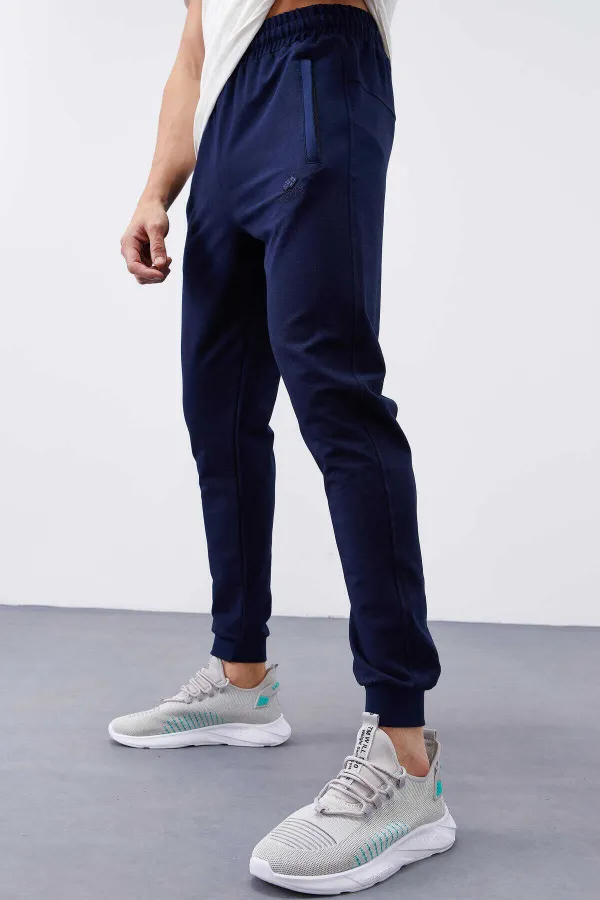 Tommylife Toptan İndigo Fermuar Cepli Dar Kalıp Jogger Erkek Eşofman Alt - 84343