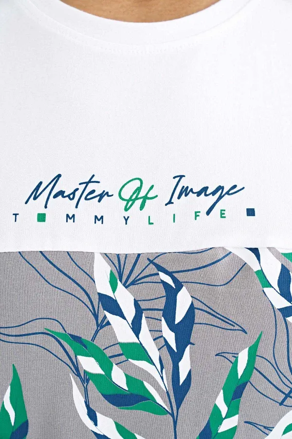 Tommylife Wholesale White Gradient Print Detail Crew Neck Standard Fit Men's T-Shirt - 88177