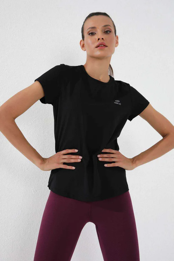 Tommylife Wholesale Black Basic Short Sleeve Standard Fit O Neck Women's T-Shirt - 97144