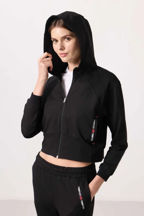 Ensemble de survêtement Tommylife Wholesale pour femme, à capuche et fermeture éclair, coupe oversize - 95328 Noir