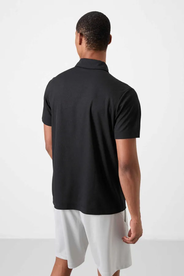Tommylife Toptan Polo Yaka Standart Kalıp Aktif Spor Erkek T-Shirt 88392 Siyah