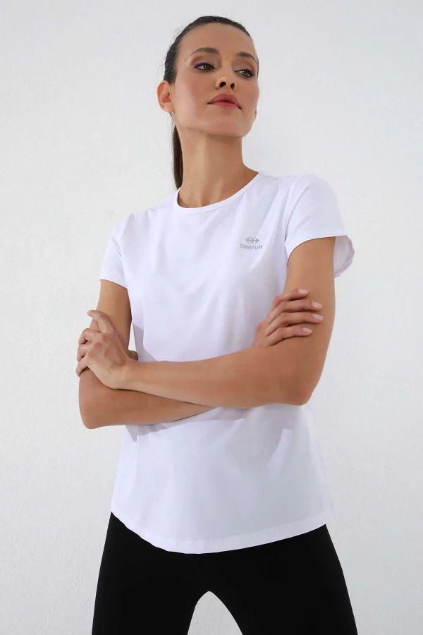 Tommylife Toptan Beyaz Basic Kısa Kol Standart Kalıp O Yaka Kadın T-Shirt - 97144