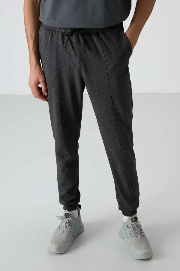 Tommylife Toptan Comfort Fit Nakışlı Erkek Jogger Eşofman Alt 82123 Antrasit Melanj