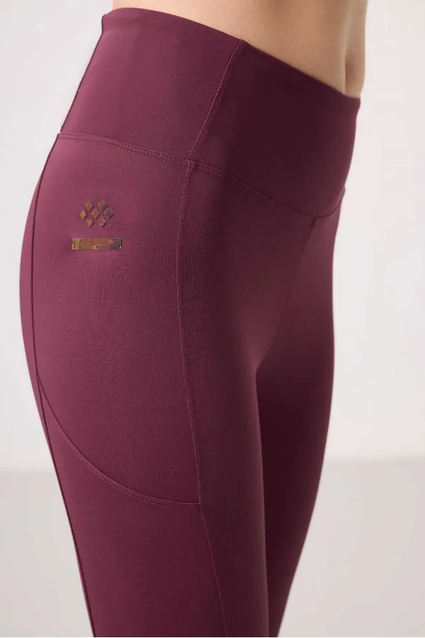 Tommylife Toptan Polyester Esnek Standart Fit Performans Kadın Tayt - 94667 Bordo