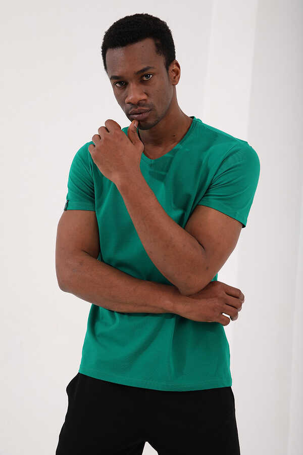 T-shirt basique Tommylife pour homme, col en V, coupe standard, vert foncé, référence 87912.