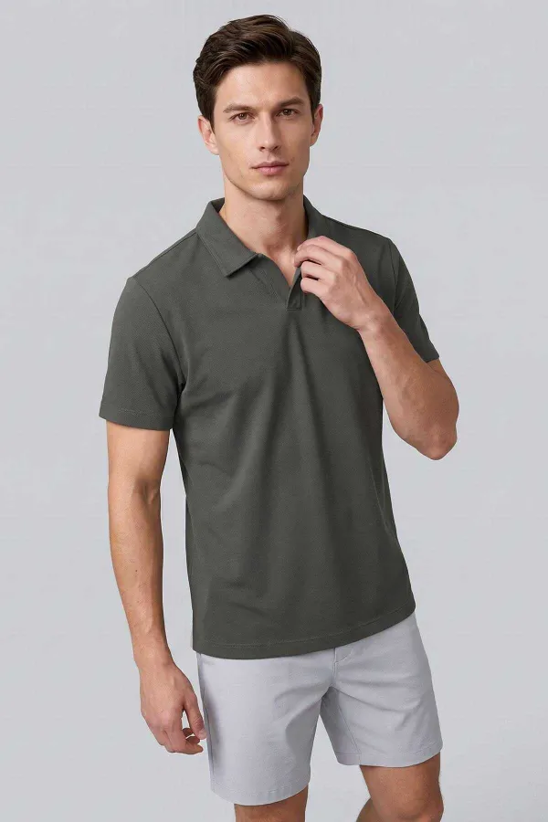 T-shirt polo kaki Tommylife pour homme, coupe confortable, texture douce, col polo - 88496