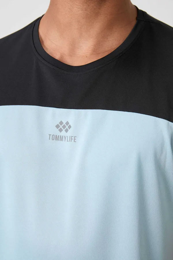 Tommylife Toptan O Yaka Standart Kalıp Aktif Spor Erkek T-Shirt 88386 Açık Mavi