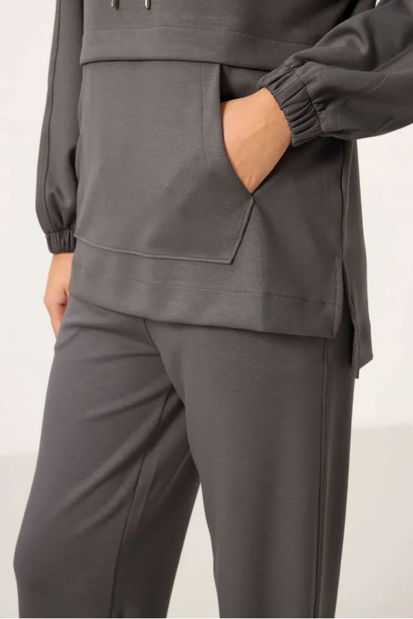 Survêtement tunique à capuche surdimensionné pour femme, texture douce, vente en gros Tommylife - 95348 Gris foncé