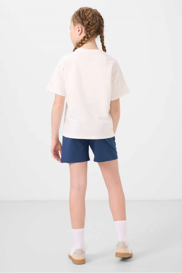 Ensemble short basique pour fille Tommylife en coton doux texturé, coupe standard, référence 75184, couleur écru, Parlement