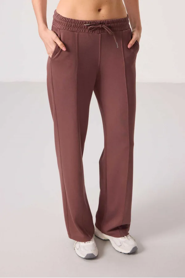 Tommylife Toptan Yumuşak Dokulu Cepli Ön Dikiş Detaylı Kadın Palazzo Pantolon - 94670 Kahverengi