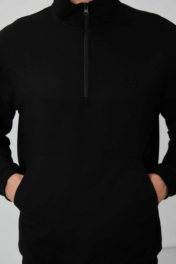 Tommylife Wholesale Herbert Standard Fit Stand Collar Men's Tracksuit Set 85233 Black