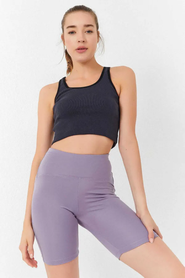 Débardeur court sans manches Tommylife, coupe ajustée, col en U, anthracite, en gros - 97162