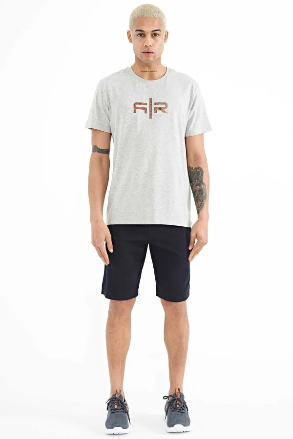 Tommylife Toptan Boris O Yaka Standart Kalıp Baskılı Erkek T-Shirt 88206 Gri Melanj