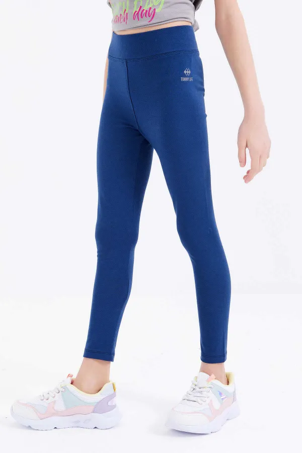 Tommylife Toptan İndigo Yüksek Bel Dar Paça Kız Çocuk Tayt  - 75047