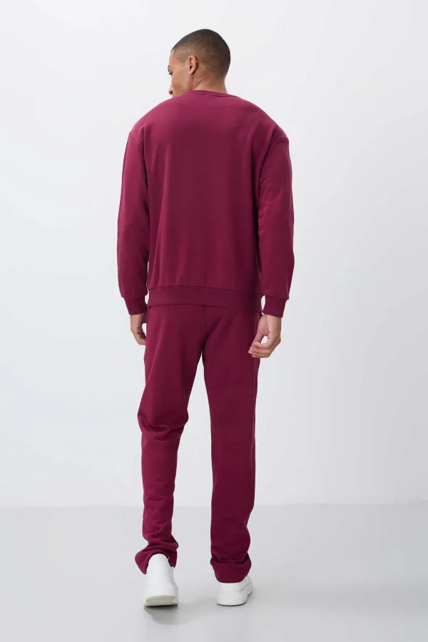 Tommylife Toptan Rahat Kalıp Basic Erkek Eşofman Takım 85263 Erguvan