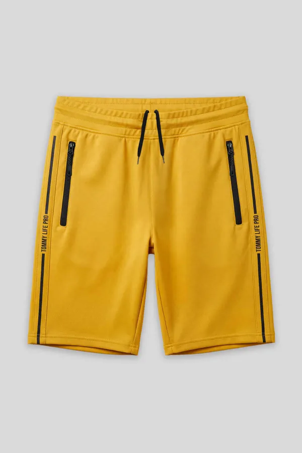 Short moutarde pour homme Tommylife Wholesale avec poches zippées et cordon de serrage - 81213