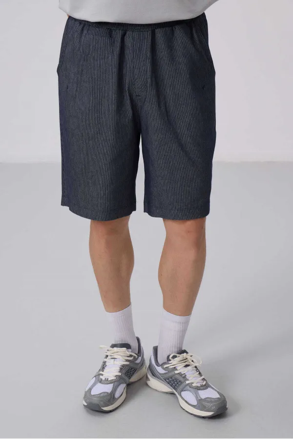 Short chino extensible léger, coupe standard, en denim bleu marine Tommylife Wholesale 81290