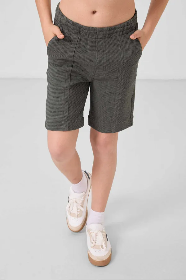 Short basique pour garçon Tommylife, en coton doux texturé, coupe standard, couleur kaki, référence 11289