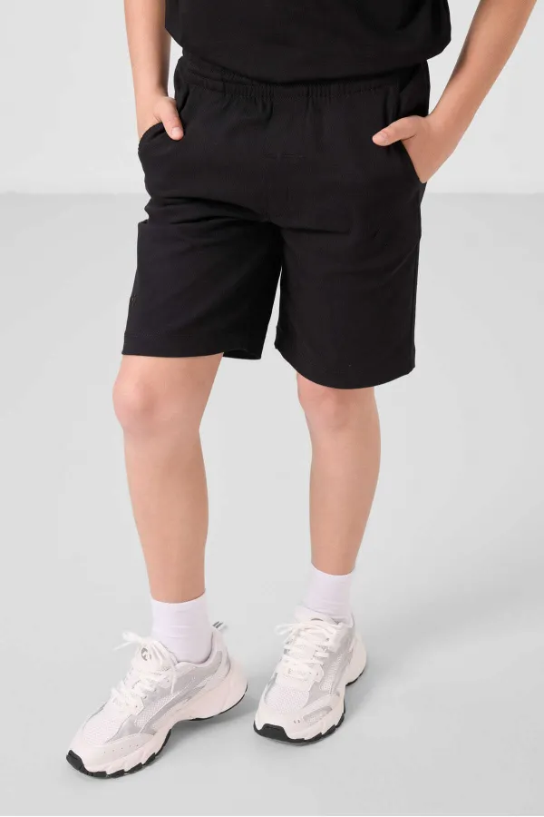 Ensemble short chino garçon Tommylife Wholesale en coton léger et extensible, coupe oversize, noir, réf. 11277