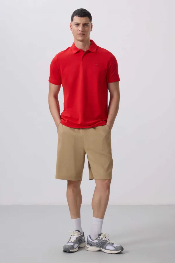 Tommylife Toptan Standart Fit Dokuma Hafif Esnek Chino Şort 81290 Koyu Bej