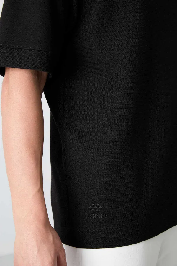 Tommylife Toptan Kapüşonlu Oversize Basic Erkek T-Shirt 88335 Siyah