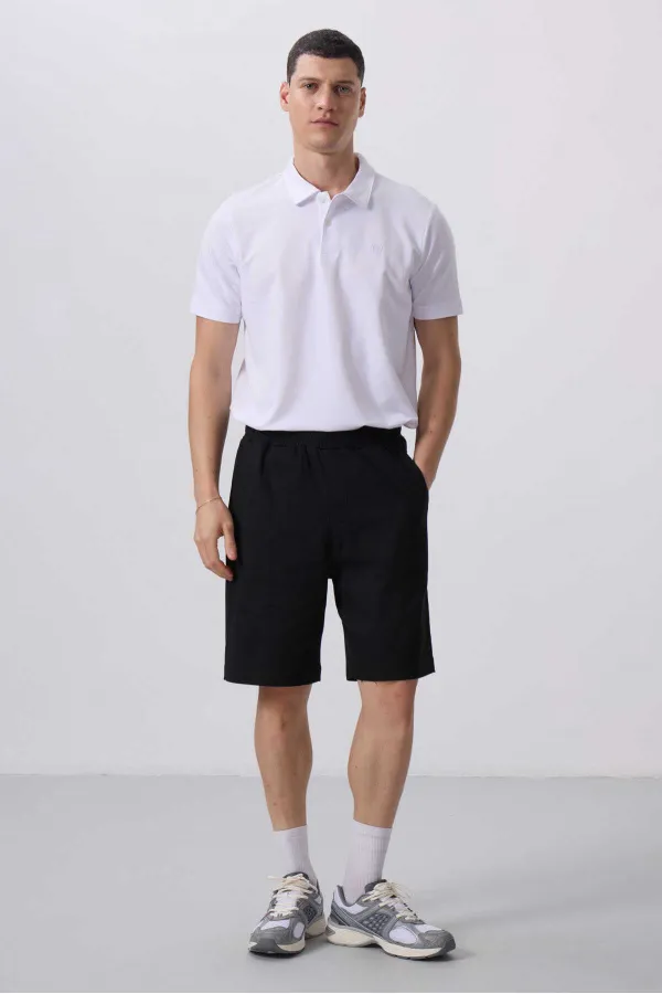 Short chino extensible léger, coupe standard, tissé, Tommylife Wholesale 81290 Noir