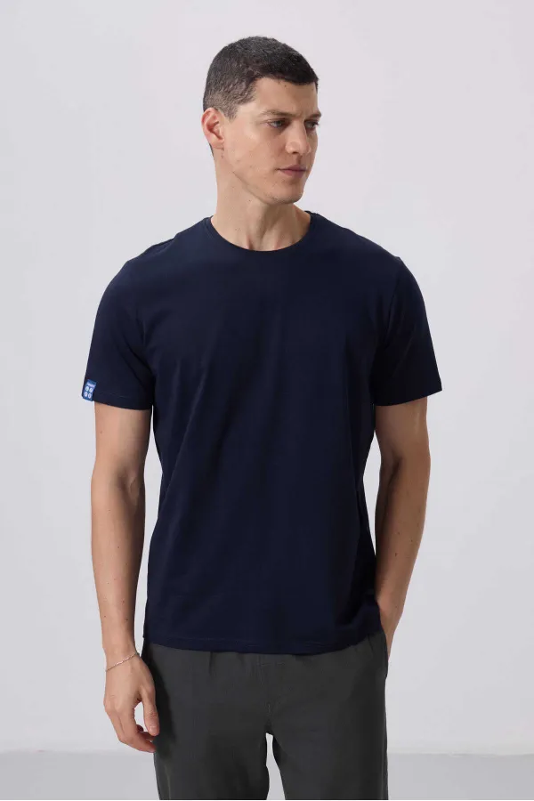 Tommylife Toptan O Yaka Standart Kalıp Basic Erkek T-Shirt 87911 Lacivert