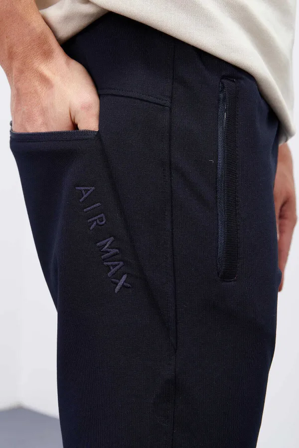 Tommylife Toptan Lacivert Fermuar Cepli Dar Kalıp Jogger Erkek Eşofman Alt - 84343