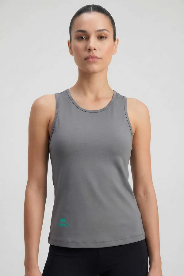 Débardeur de sport Tommylife pour femme, gris foncé, coupe standard, dos croisé - 97296