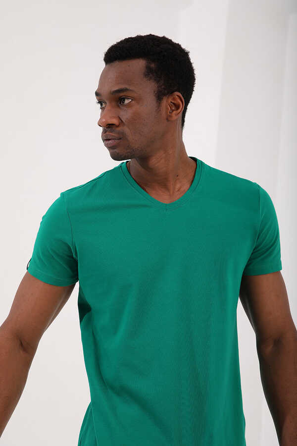 T-shirt basique Tommylife pour homme, col en V, coupe standard, vert foncé, référence 87912.