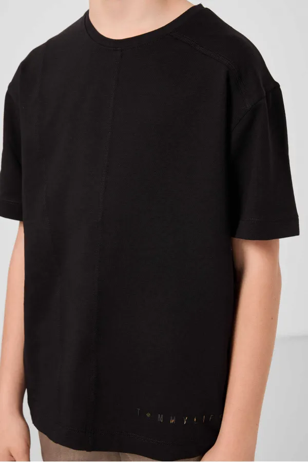 Tommylife Wholesale Cotton Soft Textured Oversize Basic Boys' T-Shirt 11297 Black