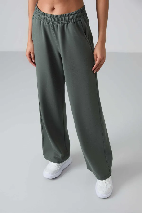 Tommylife Wholesale Comfortable Fit Wide Leg Women's Sweatpants 94567 Khaki