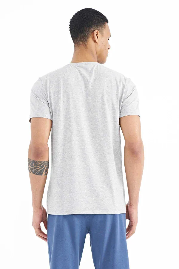 Tommylife Wholesale Oscar Crew Neck Standard Fit Printed Men's T-Shirt 88226 Grey Melange