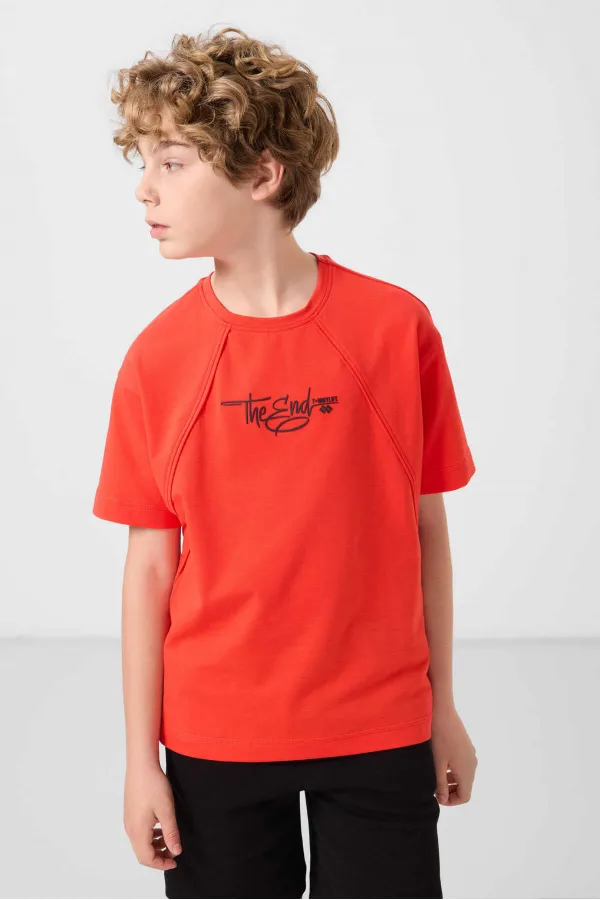 Tommylife Toptan Pamuklu Yumuşak Dokulu Oversize Fit Baskılı Erkek Çocuk T-Shirt 11285 Fiesta