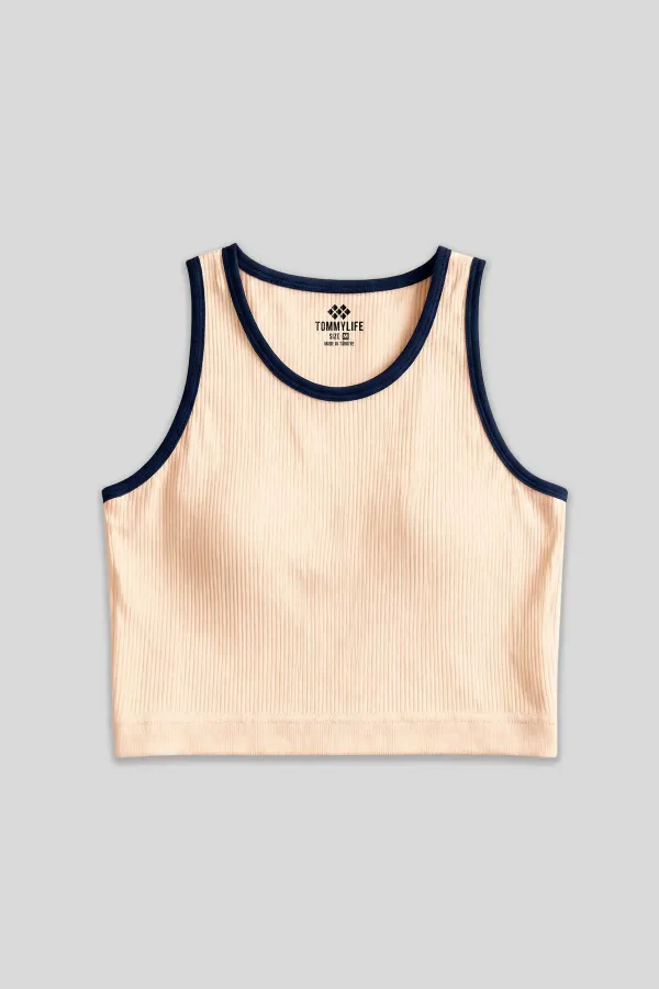 Débardeur court sans manches à col en U, coupe ajustée, couleur saumon, pour femme Tommylife Wholesale - 97160