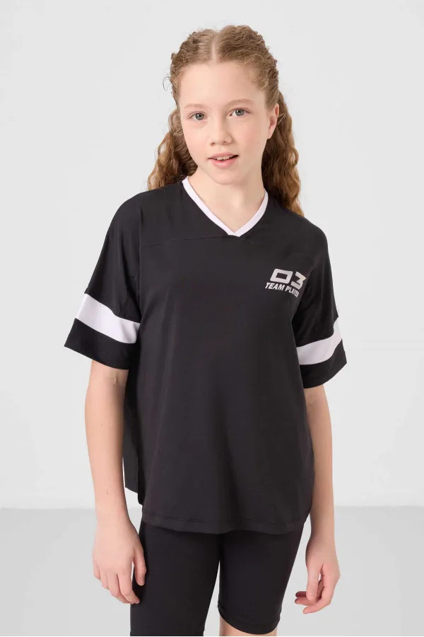 Ensemble de leggings Tommylife Wholesale pour filles, coupe standard, col en V et ceinture détaillée, noir, référence 75187