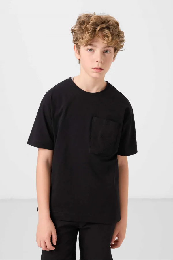 Ensemble short chino garçon Tommylife Wholesale en coton léger et extensible, coupe oversize, noir, réf. 11278